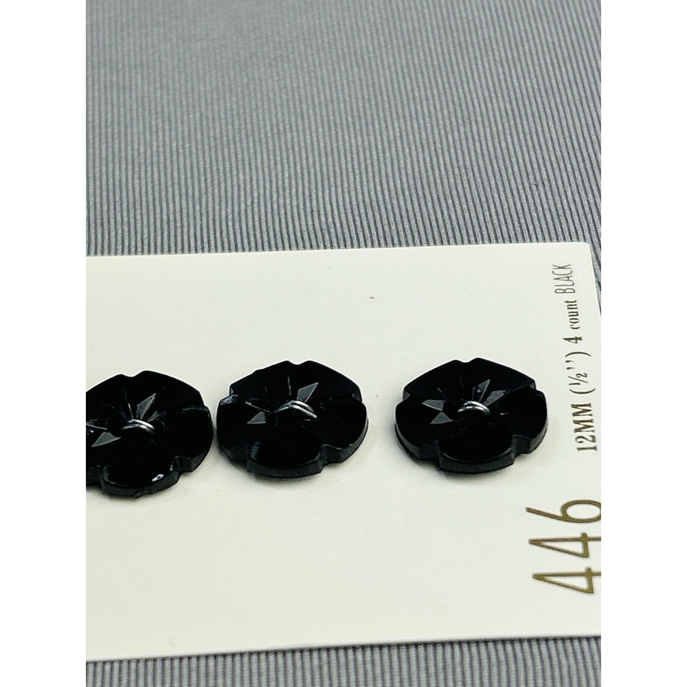 Black Flower Small Plastic Le Chic Buttons NEW On Card Set Of 4 - Picture 5 of 9